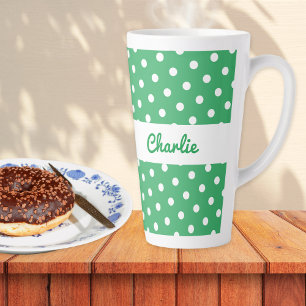 Grünes Punkte-Muster Retro personalisierter Name Milchtasse