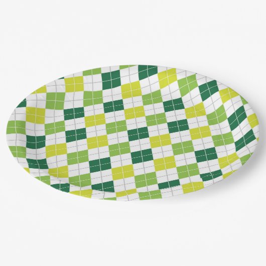 Grünes Rauten-Muster Pappteller (Schrägansicht)