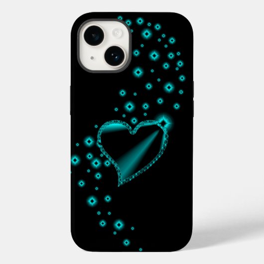 Grünes Regenbogenherz mit Sternen auf schwarz Case-Mate iPhone Hülle (Rückseite)