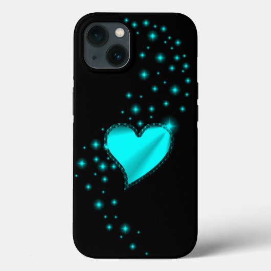 Grünes Regenbogenherz mit Sternen auf schwarz Case-Mate iPhone Hülle (Rückseite)