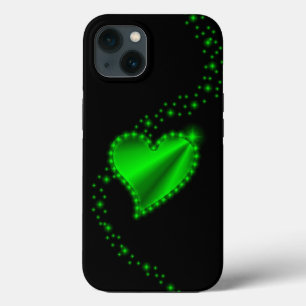 Grünes Regenbogenherz mit Sternen auf schwarz iPhone 13 Hülle