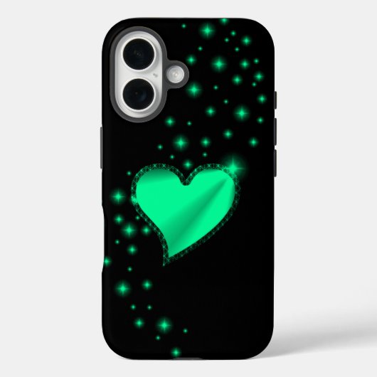 Grünes Regenbogenherz mit Sternen auf schwarz Case-Mate iPhone Hülle (Rückseite)
