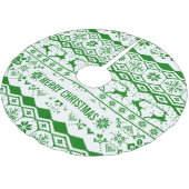 Grünes Rentiergeflecht Muster Polyester Weihnachtsbaumdecke (Schrägansicht)