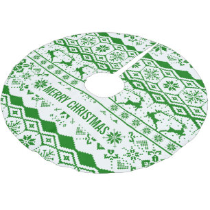 Grünes Rentiergeflecht Muster Polyester Weihnachtsbaumdecke