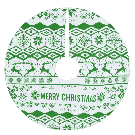 Grünes Rentiergeflecht Muster Polyester Weihnachtsbaumdecke (Vorderseite)