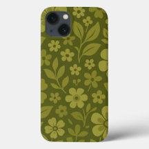 Grünes Retro-Blumenmuster iPhone-Case