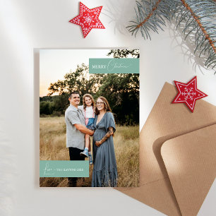 Grünes Retro-Boho-Minimalist-Familienporträt Feiertagskarte