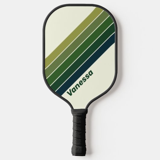 Grünes Retro fünf Streifen mit Namen Pickleball Schläger (Rückseite)