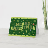 Grünes Retro Groovy Frohe Weihnachten (Vorderseite)