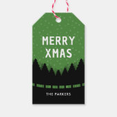 Grünes Retro Merry Xmas mit Kiefern und Schnee Geschenkanhänger (Vorderseite)