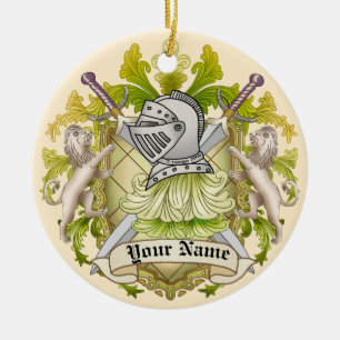 Grünes Ritter-Familienwappen Namensschmuck Keramik Ornament
