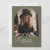 Grünes & Rosa-Bogen-Foto-Script-Abschluss Einladung (Vorderseite)