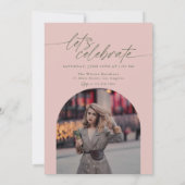 Grünes & Rosa-Bogen-Foto-Script-Abschluss Einladung (Rückseite)