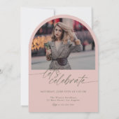 Grünes & Rosa Bogen-Foto-Skript-Abschluss Einladung (Rückseite)