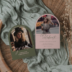 Grünes & Rosa Bogen-Foto-Skript-Abschluss Einladung