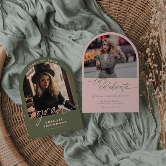 Grünes & Rosa Bogen-Foto-Skript-Abschluss Einladung