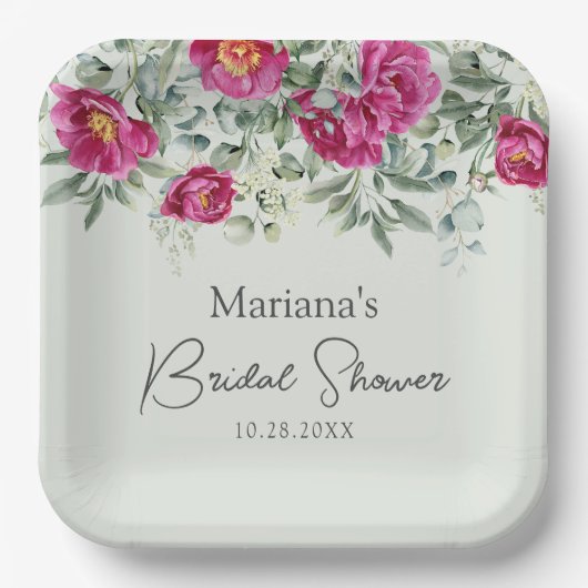 Grünes Rosa Brautparty Pappteller (Vorderseite)