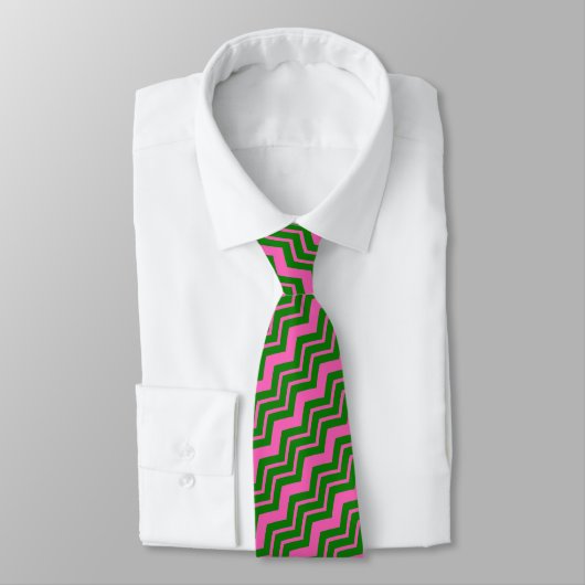 Grünes Rosa Chevron-Zickzack-Design  Krawatte (Gebunden)