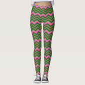 Grünes Rosa Chevron-Zickzack-Design Leggings (Vorderseite)