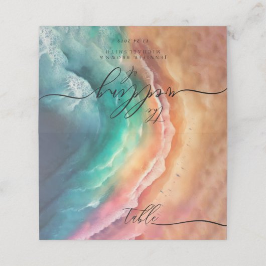 Grünes Rosa Meer Strand Grüne Hochzeitswasserfarbe Platzkarte (Außenseite Aufgefaltet)