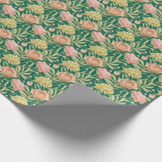 Grünes, rosa, pfirsichfarbenes und gelbes Blumenpa Geschenkpapier (Ecke)