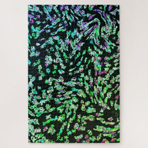 Grünes rosa Schwarzes Abstraktes Fraktal Moderne K Puzzle