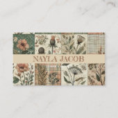 Grünes rosa Tuch und handgefertigte Patchwork-Klei Visitenkarte (Vorderseite)