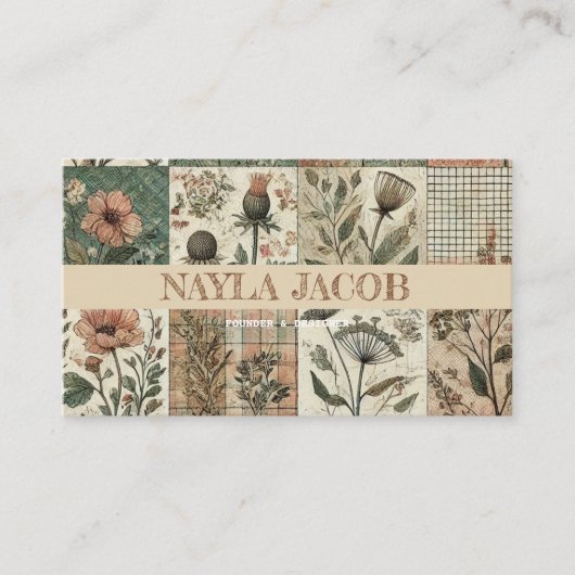 Grünes rosa Tuch und handgefertigte Patchwork-Klei Visitenkarte (Vorderseite)