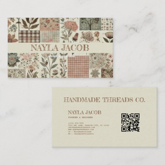 Grünes rosa Tuch und handgefertigte Patchwork-Klei Visitenkarte (Vorne/Hinten)