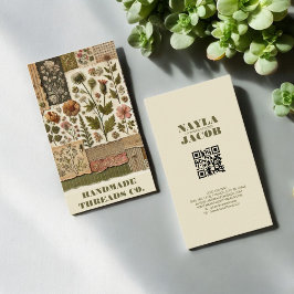 Grünes rosa Tuch und handgefertigte Patchwork-Klei Visitenkarte