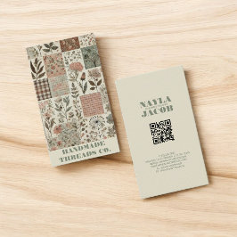 Grünes rosa Tuch und handgefertigte Patchwork-Klei Visitenkarte