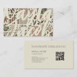 Grünes rosa Tuch und handgefertigte Patchwork-Klei Visitenkarte