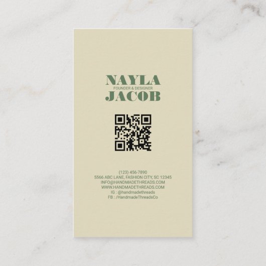 Grünes rosa Tuch und handgefertigte Patchwork-Klei Visitenkarte (Rückseite)