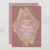 Grünes Rosa und Mauve Geometric zum Geburtstag Einladung (Vorne/Hinten)