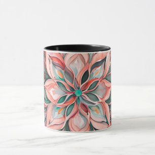 Grünes & Rosa Wasserfarben-Blumen-Mandala im Boho- Tasse