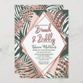 Grünes Rosen-Goldtropischer PalmeBrunch sprudelnd Einladung (Vorne/Hinten)