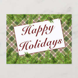 Grünes Rot Kariert & Pine Happy Holidays Gruß Ankündigungspostkarte