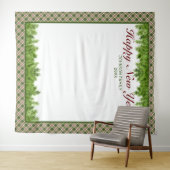 Grünes Rot Kariert & Pine Neujahr Foto Hintergrund Wandteppich (Beispiel (Horizontal))