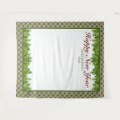 Grünes Rot Kariert & Pine Neujahr Foto Hintergrund Wandteppich (Vorderseite (Horizontal))