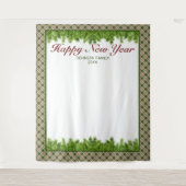 Grünes Rot Kariert & Pine Neujahr Foto Hintergrund Wandteppich (Vorderseite)