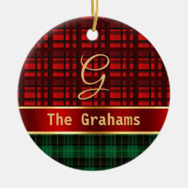 Grünes Rot Kariert und Band mit Name und Anfangsbu Keramik Ornament