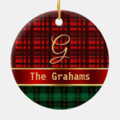 Grünes Rot Kariert und Band mit Name und Anfangsbu Keramik Ornament (Hinten)