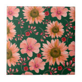 Grünes rotes Aquarell-Blumenmuster Fliese (Vorderseite)