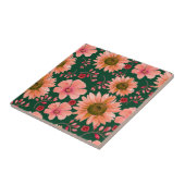 Grünes rotes Aquarell-Blumenmuster Fliese (Seite)