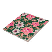 Grünes rotes Aquarell-Blumenmuster Fliese (Seite)