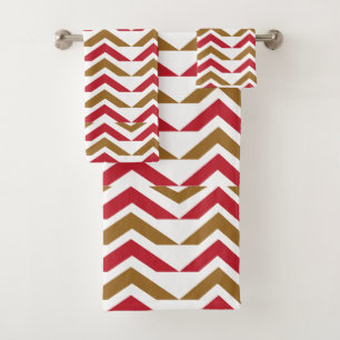 Grünes rotes Chevron-Streifenmuster   Badhandtuch Set