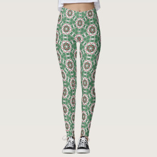 Grünes rotes florales Mandala-Muster Leggings