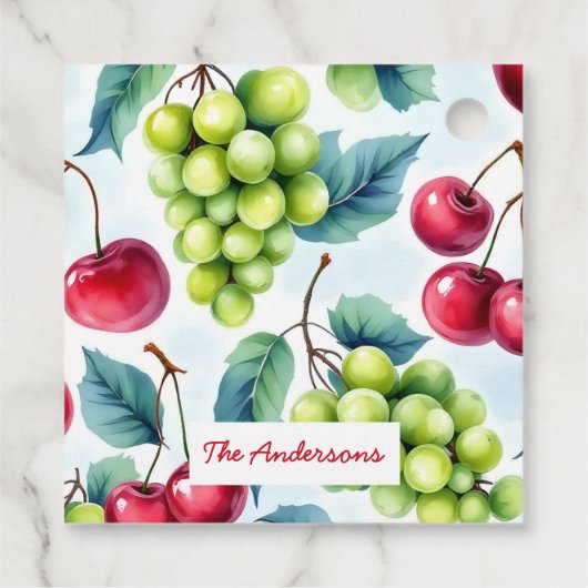 Grünes Rotes Fruchtfutter Muster Trauben Kirsche Geschenkanhänger (Rückseite)