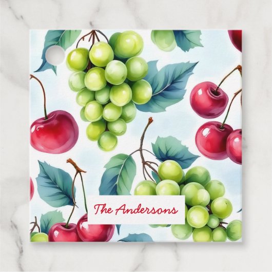Grünes Rotes Fruchtfutter Muster Trauben Kirsche Geschenkanhänger (Vorderseite)