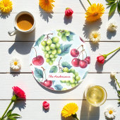 Grünes Rotes Fruchtfutter Muster Trauben Kirsche Getränkeuntersetzer